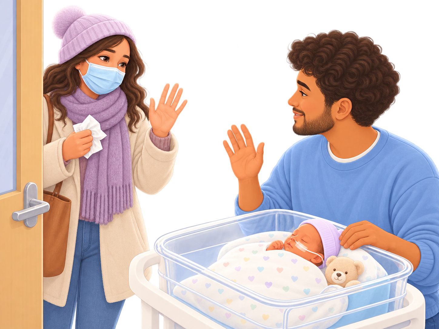 Unwell visitor postponing a visit to protect a premature baby.